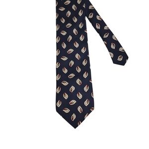Cambridge Classics Necktie Mens OS Navy Blue Silk Leaf Pattern Mervyns USA Made
